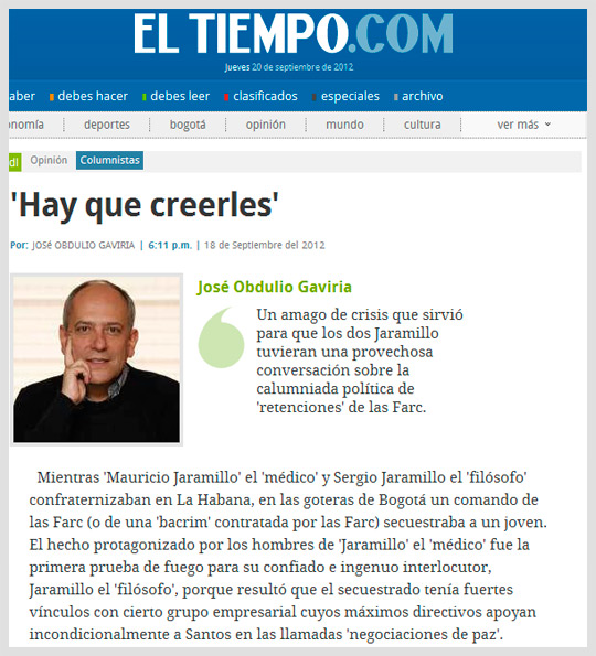Columna José Obdulio Gaviria, periódico El Tiempo