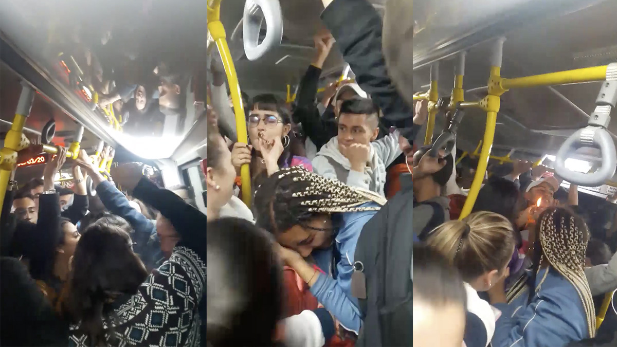 Fuman marihuana en Transmilenio Jóvenes fuman marihuana en Transmilenio