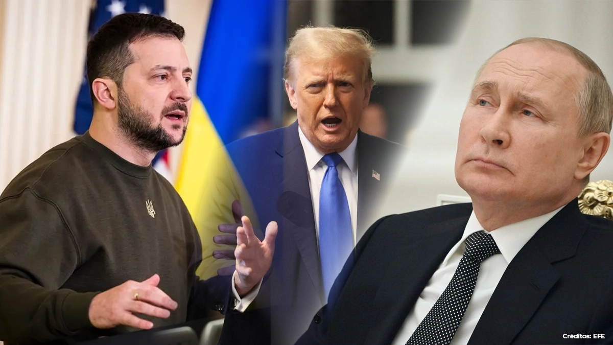Donald Trump, Vladímir Putin y Volodímir Zelenski.