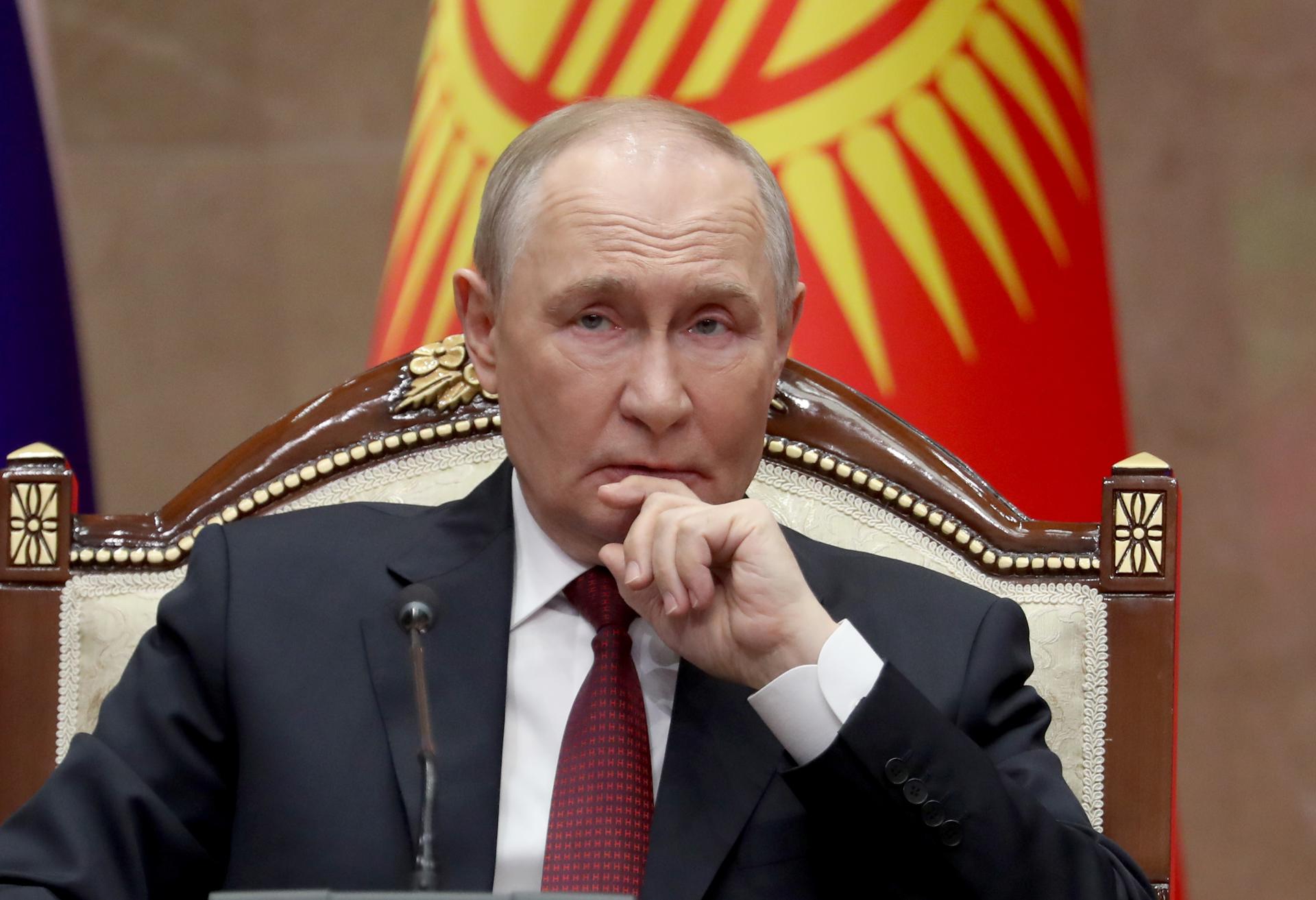 Russian President Vladimir Putin during his meeting with Kyrgyz President Sadyr Japarov (not pictured) in Bishkek, Kyrgyzstan, 26 November 2025.