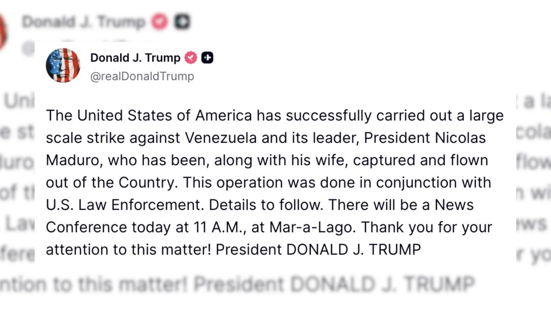 Trump confirma la captura de Nicolás Maduro