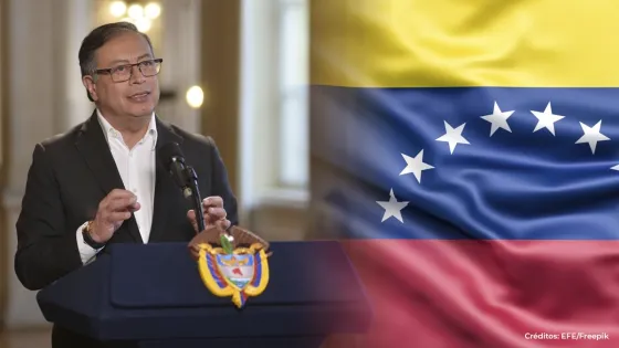 Presidente Gustavo Petro y bandera de Venezuela.