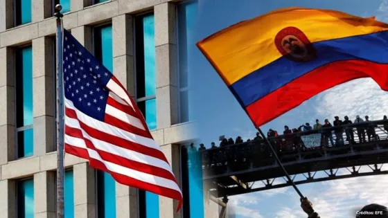 Banderas de Estados Unidos y Colombia.
