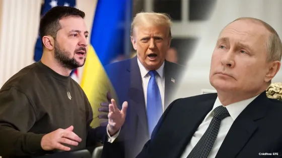Donald Trump, Vladímir Putin y Volodímir Zelenski.