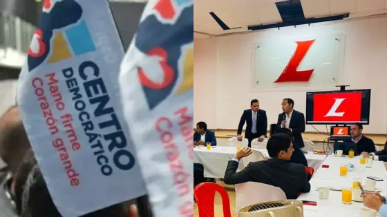 Banderas del Centro Democrático y del Partido Liberal Colombiano