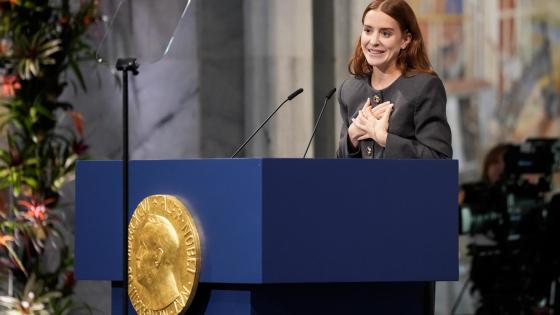  Daughter of the Nobel Peace Prize laureate, Ana Corina Sosa, speaks after accepting the award on behalf of her mother Maria Corina Machado during the Nobel Peace Prize award ceremony at Oslo City Hall in Oslo, Norway, 10 December 2025.