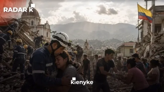 Rescatistas y ciudadanos se unen entre los escombros tras el terremoto en Colombia, una imagen de solidaridad y esperanza frente a la tragedia.