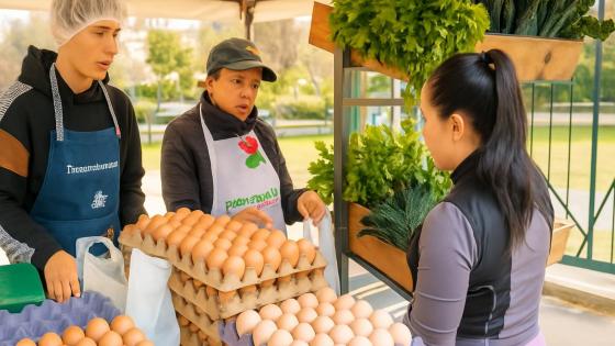 Stand de frutas y verduras en un mercado al aire libre de Bogotá