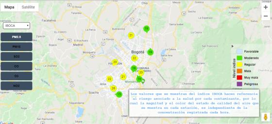 Mapa interactivo de la calidad del aire en Bogotá
