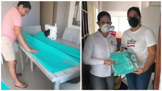 Foto: @GuzmanHValery Fabricación y entrega de los tapabocas