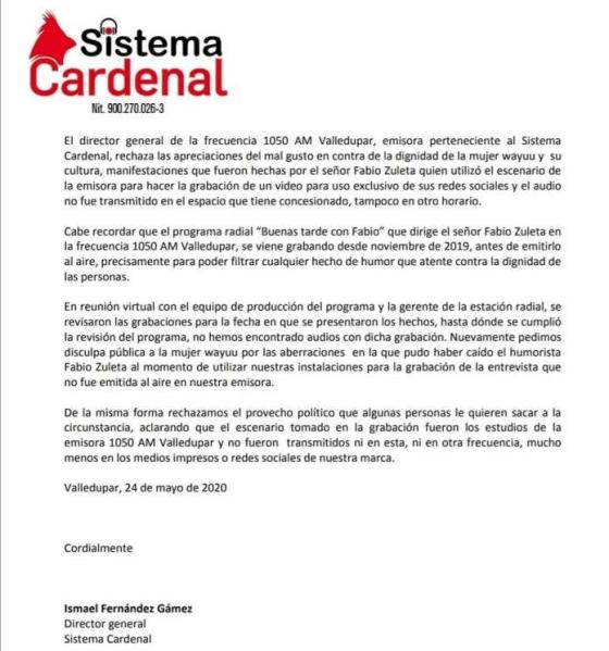 Comunicado Sistema Cardenal Comunicado Sistema Cardenal