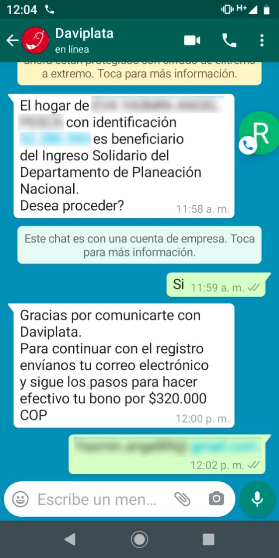 estafa daviplata ingreso solidario