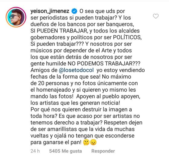 Comentario Yeison Jiménez contra Lo sé todo