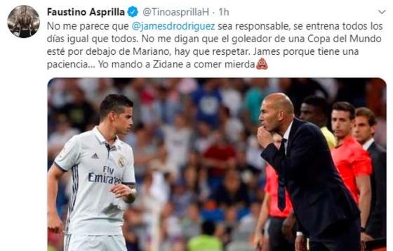 Tino Asprilla insultó a Zidane por ausencia de James Rodríguez en el Real Madrid Tino Asprilla insultó a Zidane por ausencia de James Rodríguez en el Real Madrid