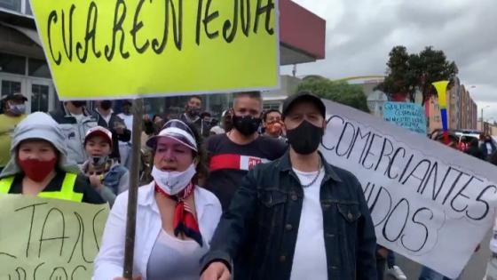 Protestas de comerciantes en Suba por medidas de la "nueva realidad" en Bogotá