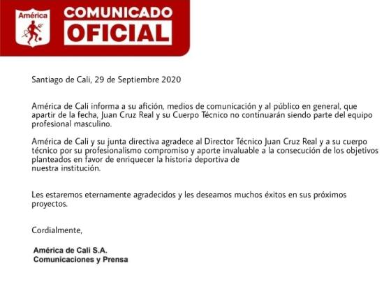 américa de cali comunicado fake