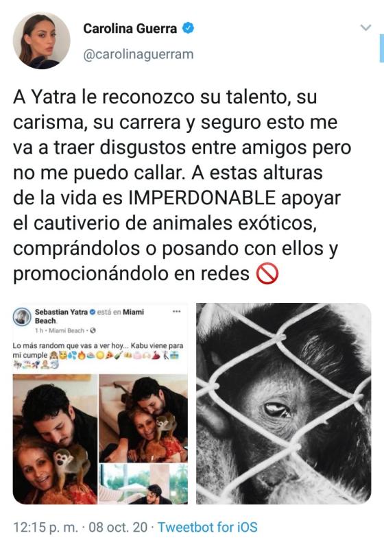 Críticas a Sebastián Yatra por Kabu, su mono ardilla Críticas a Sebastián Yatra por Kabu, su mono ardilla