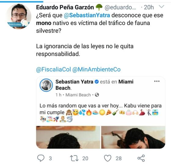 Críticas a Sebastián Yatra por Kabu, su mono ardilla