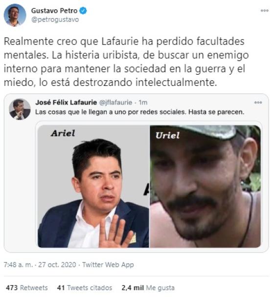 Críticas a José Félix Lafaurie por comparar a Ariel Ávila con alias Uriel