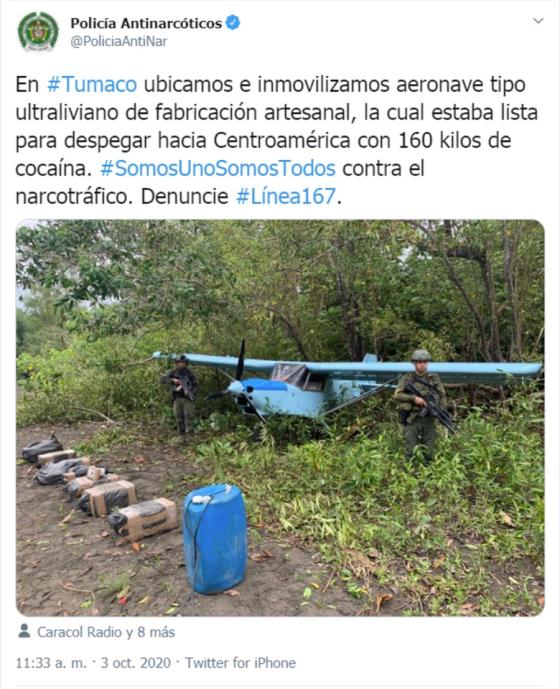 Policía antinarcóticos Tweet aeronave