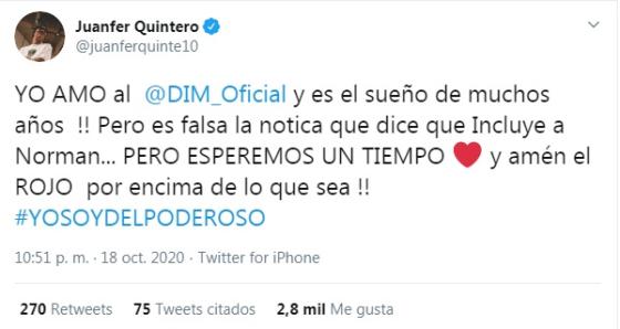 juan fernando quintero venta del DIM juan fernando quintero venta del DIM