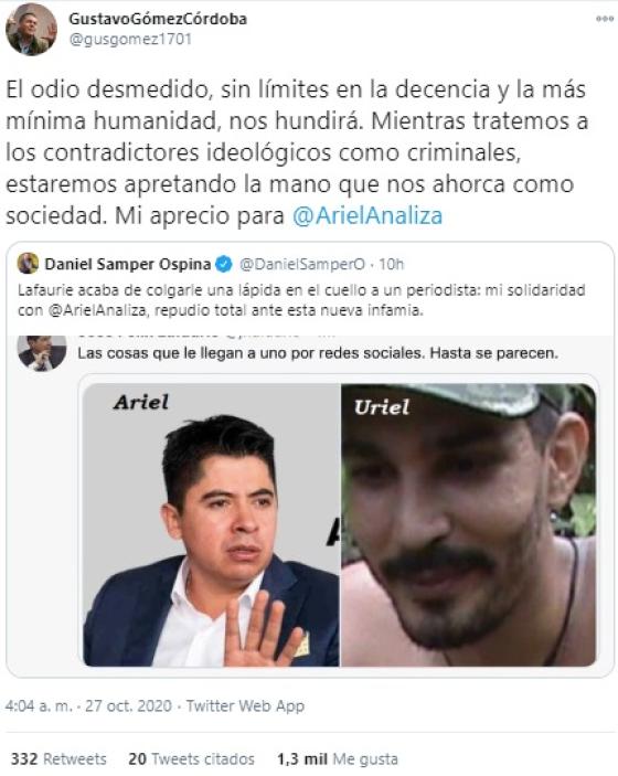 Críticas a José Félix Lafaurie por comparar a Ariel Ávila con alias Uriel Críticas a José Félix Lafaurie por comparar a Ariel Ávila con alias Uriel