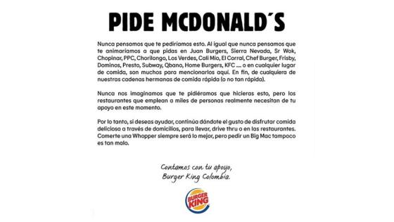 Comunicado Burger King Comunicado Burger King