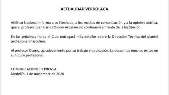 comunicado de atletico nacional 