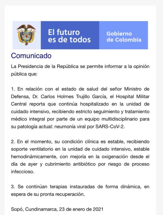 Estado de salud Carlos Holmes Trujillo Estado de salud Carlos Holmes Trujillo