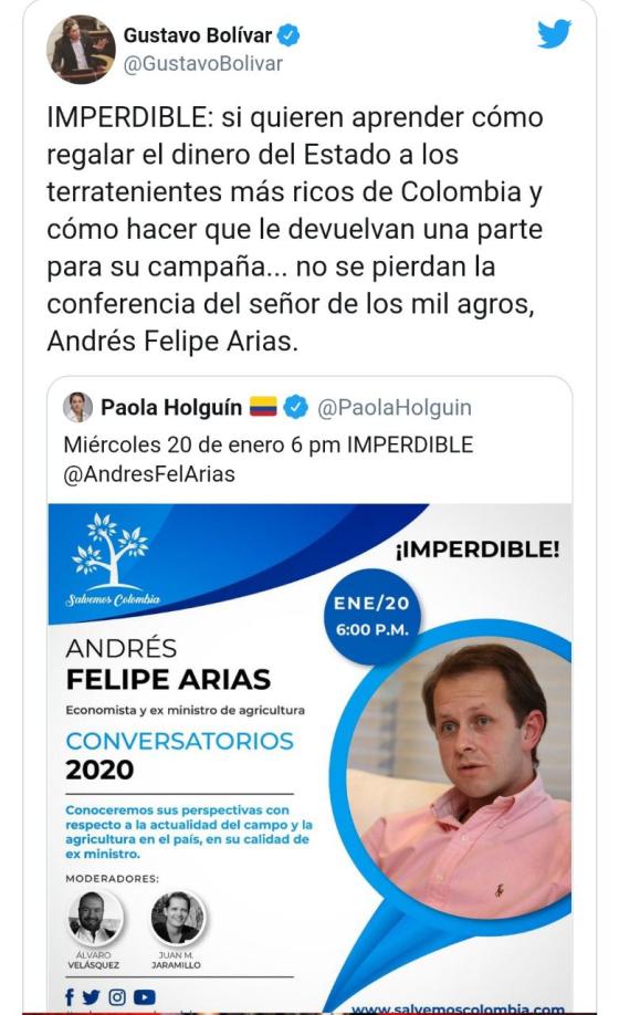 ¿Andrés Felipe Arias puede participar en conversatorios desde prisión?