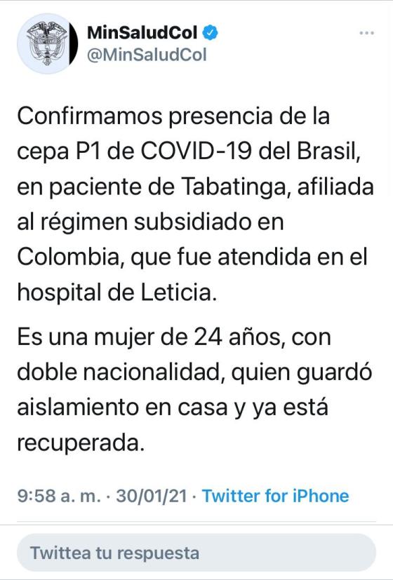 cepa brasileña del coronavirus en Colombia