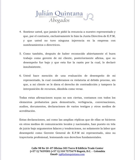 Carta de Álvaro Rendón a Daniel Quintero Carta de Álvaro Rendón a Daniel Quintero