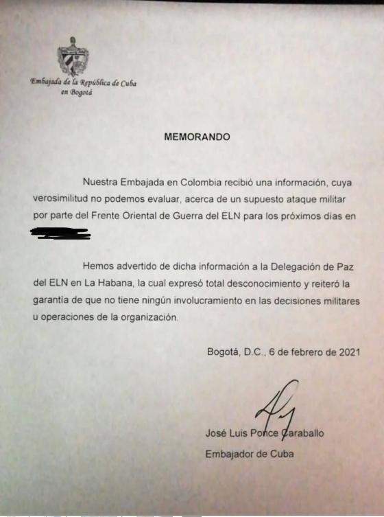 Carta embajador Cuba