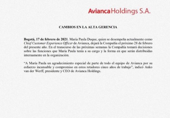 Comunicado Avianca