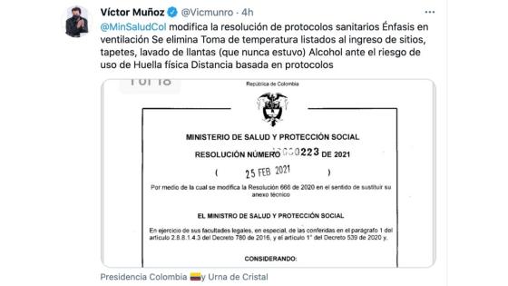 Twitter Víctor Muñoz Medidas contra el Covid-19 eliminadas
