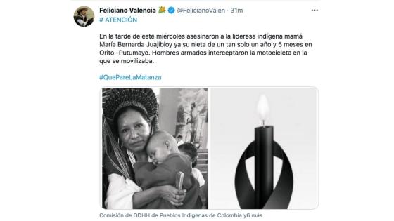 Asesinan a lideresa indígena y su nieta en Putumayo Asesinan a lideresa indígena y su nieta en Putumayo