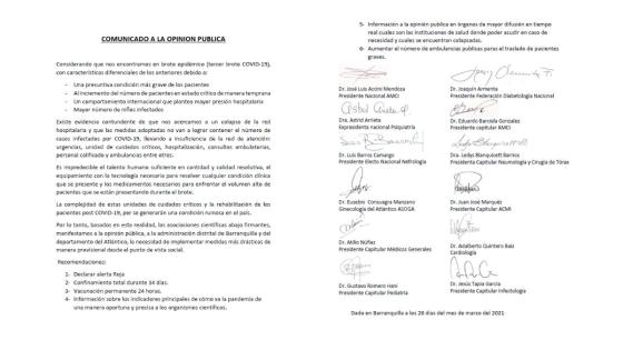 Médicos de Barranquilla piden confinamiento total Médicos de Barranquilla piden confinamiento total