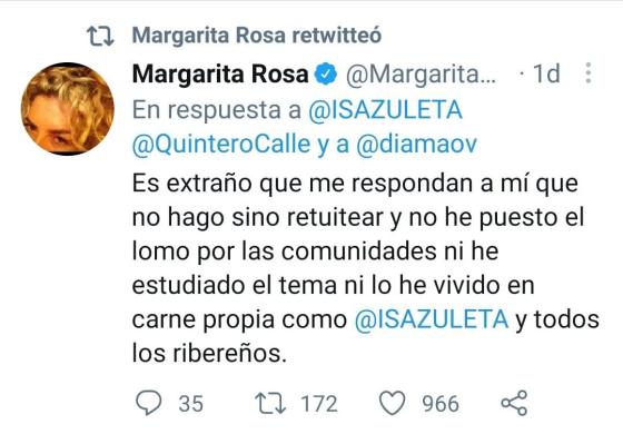 Pulla de Margarita Rosa de Francisco a Daniel Quintero