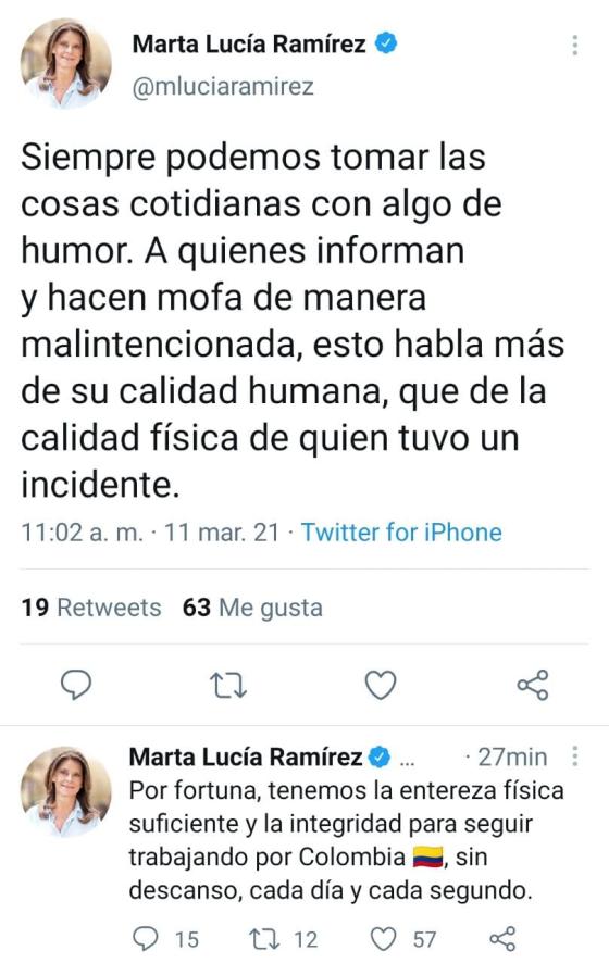La respuesta de Marta Lucía Ramírez a quienes se burlan de su caída