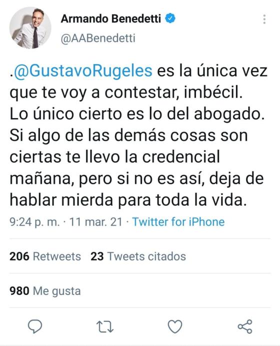 Pelea entre Armando Benedetti y Gustavo Rugeles 