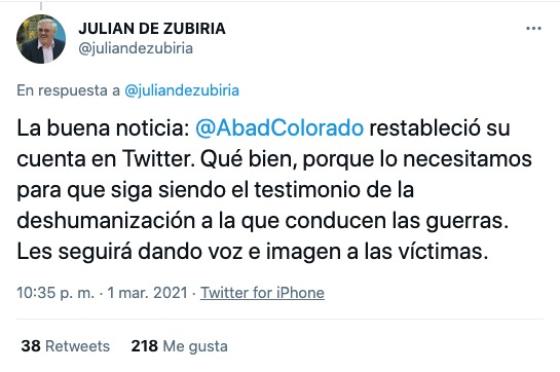 Jesús Abad Colorado, el relator del conflicto al que Twitter intentó silenciar Jesús Abad Colorado, el relator del conflicto al que Twitter intentó silenciar