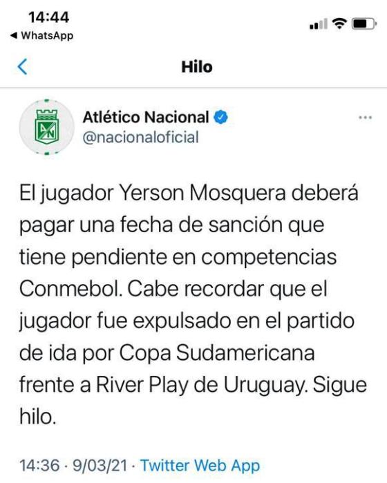 El error que le "cobran" a Atlético Nacional El error que le "cobran" a Atlético Nacional