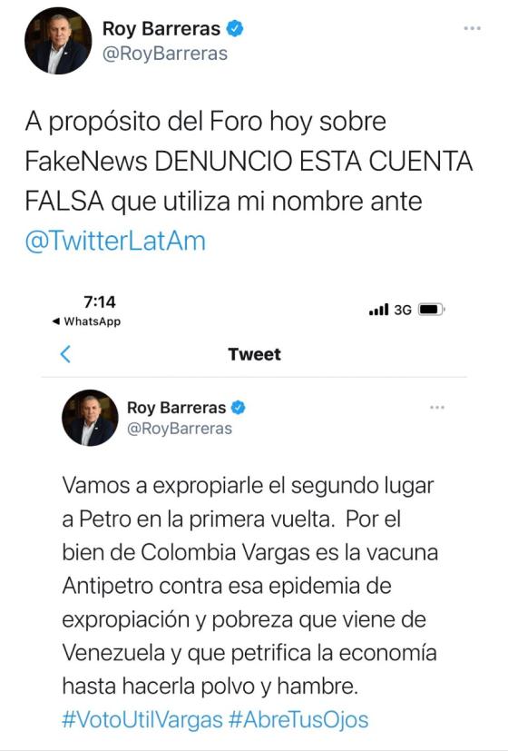 Supuesto trino que compartió Roy Barreras