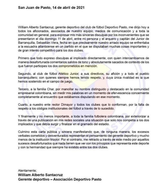 Comunicado Alberto Santacruz Comunicado Alberto Santacruz