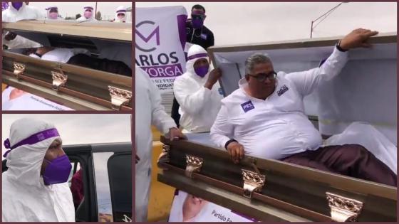 Candidato a diputado lanzó su campaña electoral entre un ataúd Candidato a diputado lanzó su campaña electoral entre un ataúd