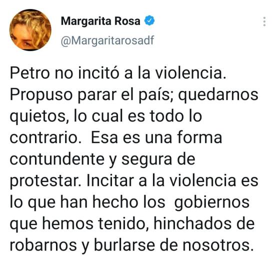 Margarita Rosa de Francisco defendió 'a capa y espada' a Gustavo Petro