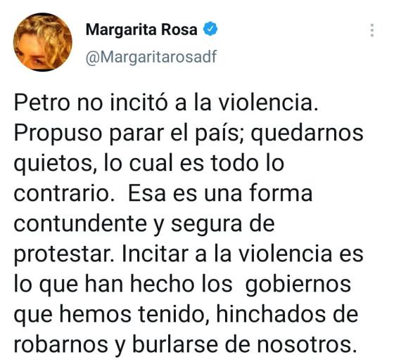 Margarita Rosa de Francisco defendió 'a capa y espada' a Gustavo Petro Margarita Rosa de Francisco defendió 'a capa y espada' a Gustavo Petro