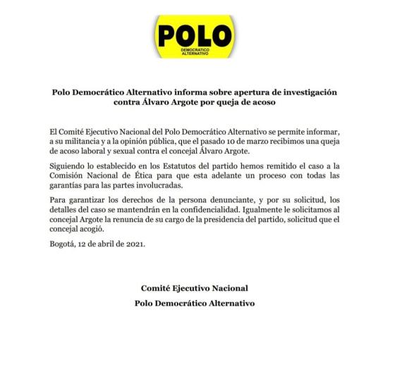 Comunicado del Polo Democrático