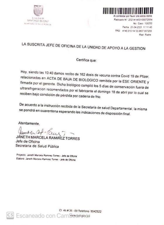 Se pierden 162 dosis de Pfizer en Cali Se pierden 162 dosis de Pfizer en Cali por falta de refrigeración