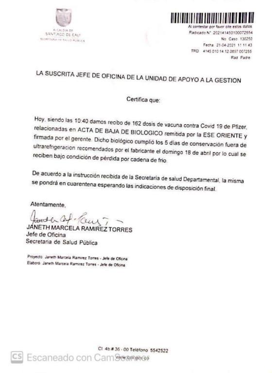 Se pierden 162 dosis de Pfizer en Cali por falta de refrigeración